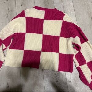Pink and Cream Checkered Sweater
